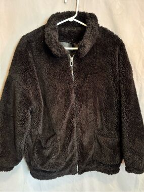 Plush Black Faux Fur Zip-Up Jacket